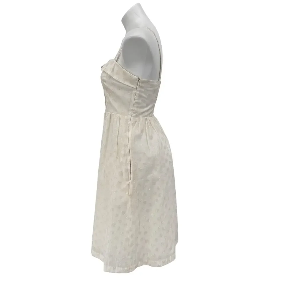 Maeve Polka Dot Dress Women SZ M White Gold Metallic Boho Cottagecore Chic Soft